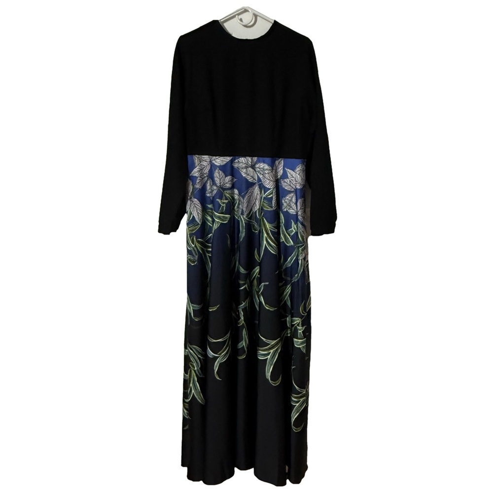 Annah Hariri Elegant Black and Blue Floral Dress, Size 12